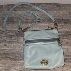 Fossil Light Green Leather Crossbody Bag